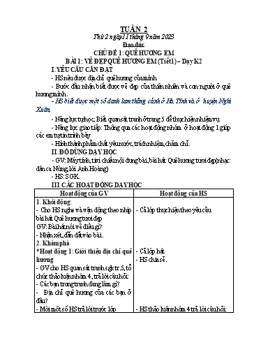 Giáo án Đạo đức Lớp 1+2 - Tuần 2 - Năm học 2023-2024 - Lê Thị Hồng Xoan